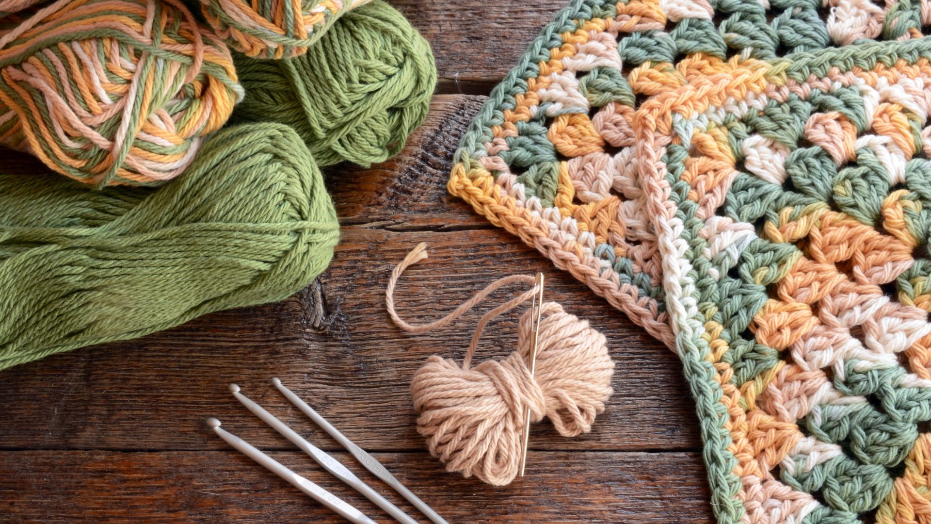 Yarn, crochet hooks, and crochet project