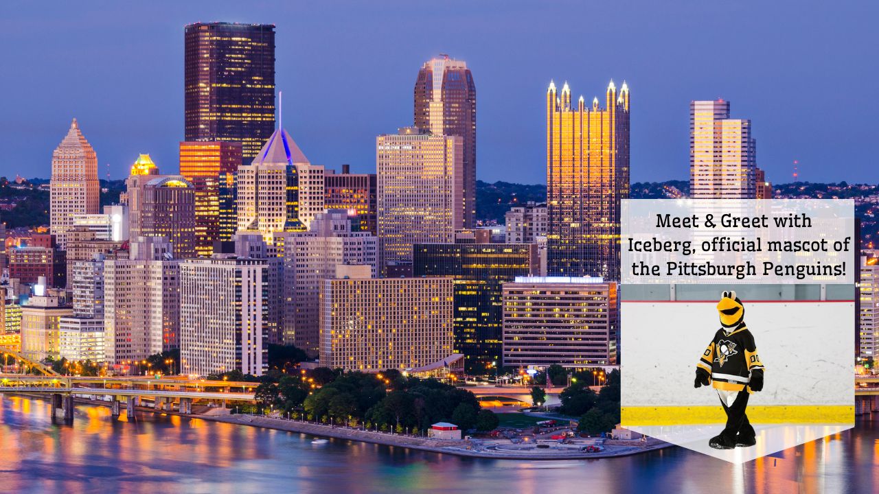 pittsburgh skyline and meet and greet with Iceburgh, Pittsburgh Penguin's mascot