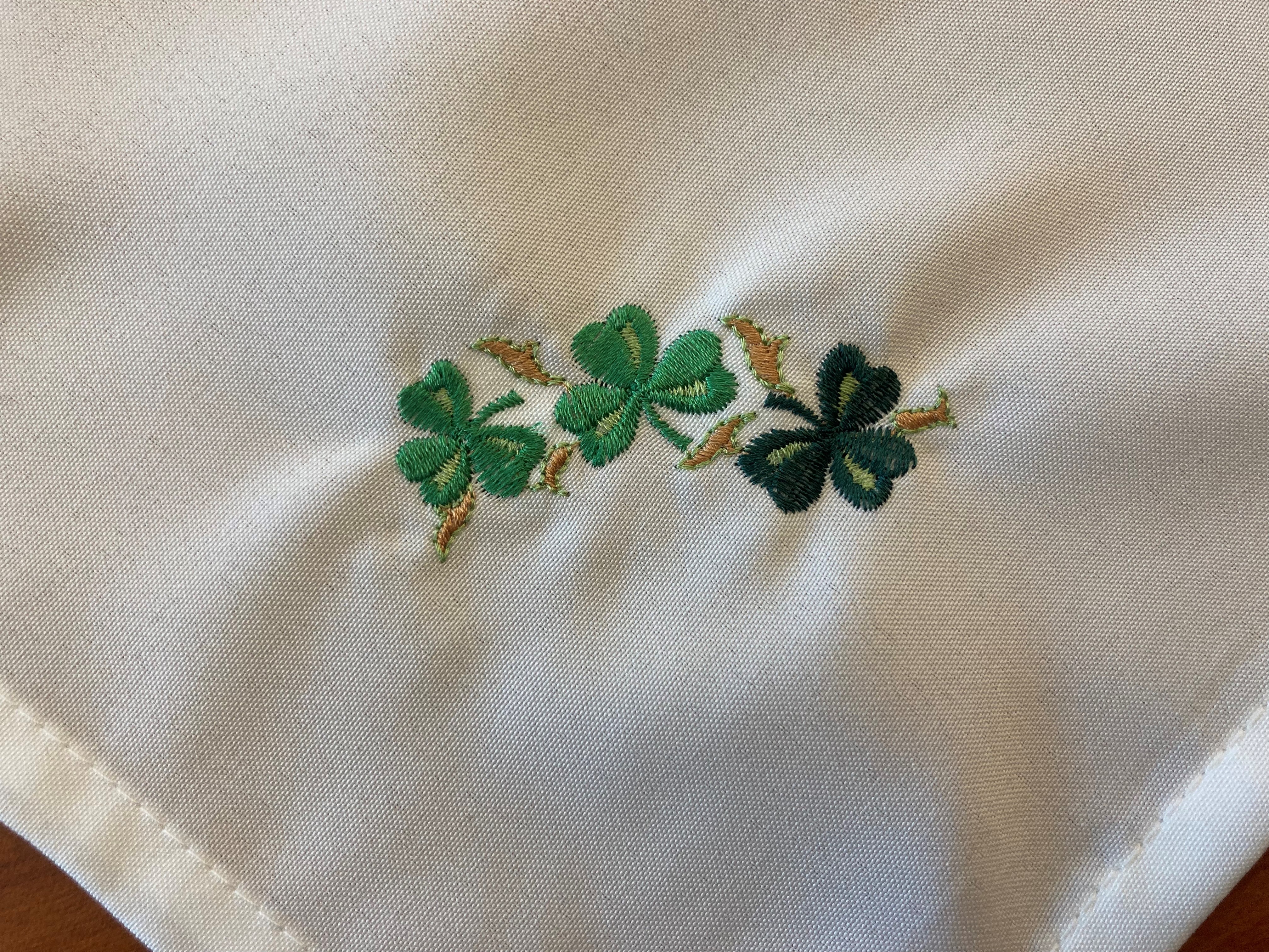 Shamrock embroidery on cloth napkin