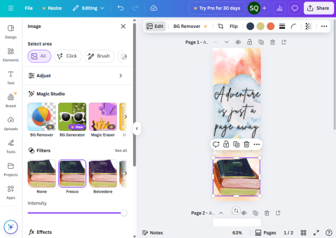 Webpage showing the Canva design window
