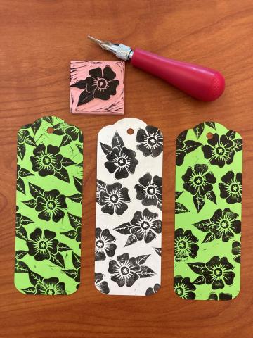 Bookmarks with flower stamp print