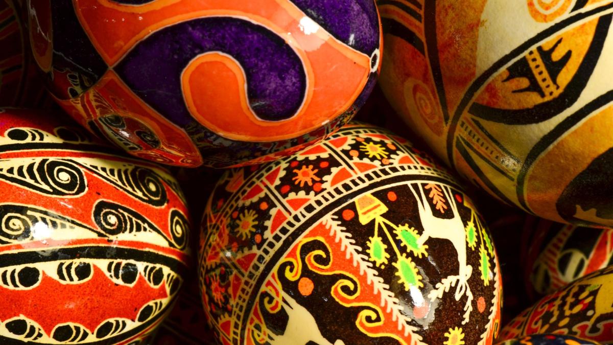 samples of Pysanky, traditional Ukrainian eggs