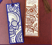 Embroidered skull bookmark and embroidered owl bookmark